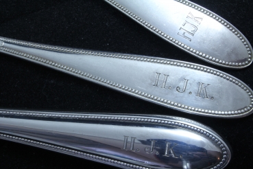 WMF 500 Perlrand Besteck für 6 Personen 23 Teile Monogramm "HJK" versilbert