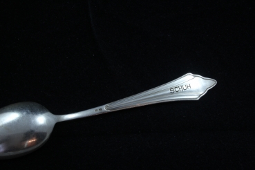 WMF 900 Fächermuster 6 kleine Kaffeelöffel / Teelöffel 12,7 cm Gravur versilbert