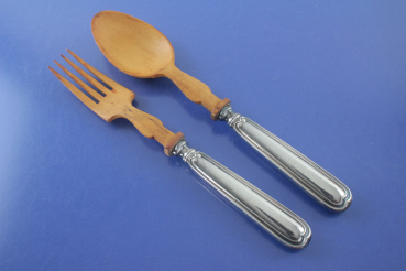 Augsburger Faden Salatbesteck versilbert Laffe aus Holz