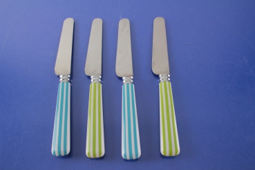 4 Brötchenmesser Frühstücksmesser Streifen grün und blau Edelstahl
