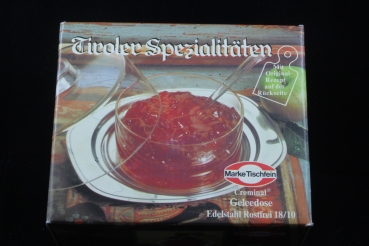 Marke Tischfein Geleedose "Tiroler Spezialitäten" Edelstahl OVP