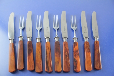 Besteck Chrom mit Bakelitgriffen 6 Messer + 4 Gabeln Witra Solingen