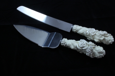 Tortenmesser und Tortenheber mit Rosengriff Hochzeit