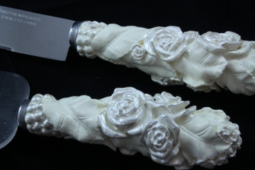 Tortenmesser und Tortenheber mit Rosengriff Hochzeit
