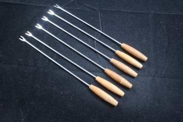 Dreizack 6 Fonduegabeln Fleischfondue Edelstahl + Holz