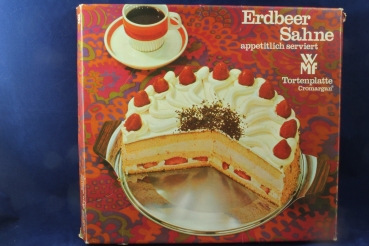 WMF Tortenplatte "Erdbeer Sahne" Holzgriffe Cromargan