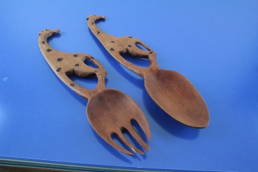 Großes Salatbesteck aus Holz 33 cm Giraffe