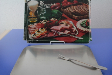 WMF Aufschnitt-Set Servierplatte Tablett 31 x 20 cm + Fleischgabel Cromargan