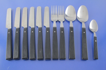 Besteck Konvolut 11 Teile schwarz Holzgriff
