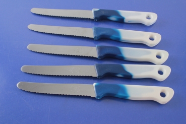 5 Brötchenmesser Frühstücksmesser blau weiß Edelstahl