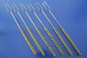 6 Schaschlikspieße Edelstahl + Messing