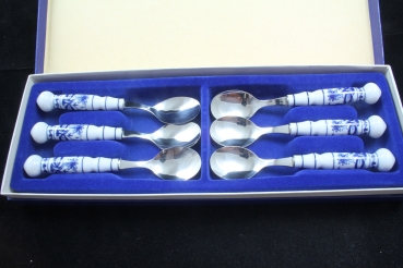 ABS DDR Zwiebelmuster 6 Kaffeelöffel Porzellangriff 18/10 Edelstahl OVP
