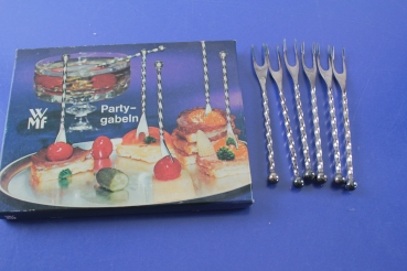 WMF 6 Cocktailgabeln gedrehter Stiel versilbert OVP