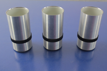 3 Schnapsbecher AACHEN GERMANY DESIGN PAT. PEND. Kunststoff/Metall