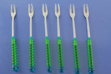 WMF Bingo 6 Cocktailgabeln 13,8 cm grün blau Cromargan