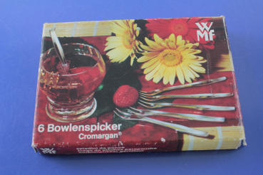 WMF 6 Bowlengabeln Bowlenspicker Cocktailspieße Cromargan OVP