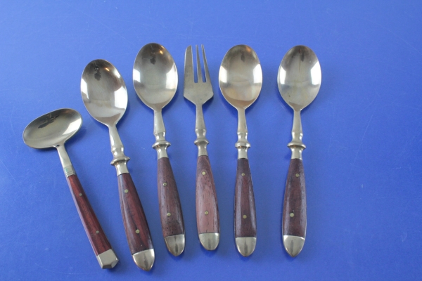 Fürst Lord Nelson 4 Kaffeelöffel, 1 Kuchengabel, 1 kleine Sahnkelle Bronze + Rosenholz
