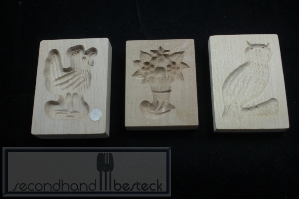 3 x kleine Spekulatiusform Spekulatiusmodel Motive "Vogel" "Eule" "Pflanze"