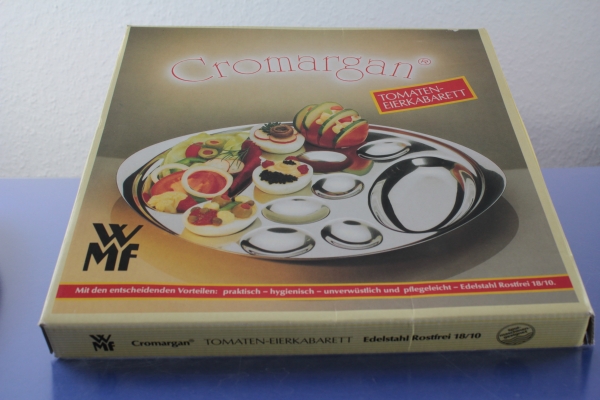 WMF Eier Servierplatte Tomaten-Eierkabarett Eierteller Cromargan OVP