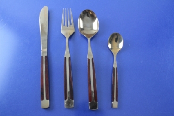 Bronzebesteck mit Rosenholz Griffen für 6 Personen 24 Teile Thailand im Holzkoffer