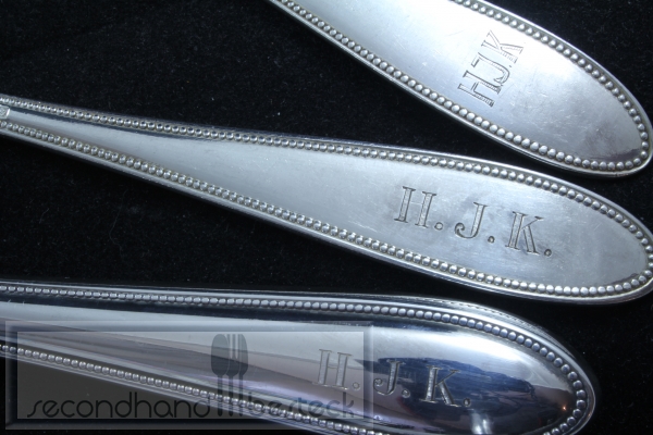 WMF 500 Perlrand Besteck für 6 Personen 23 Teile Monogramm "HJK" versilbert