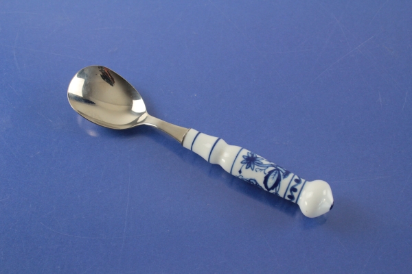 ABS DDR Zwiebelmuster Zuckerlöffel 18/10 Porzellangriff Edelstahl