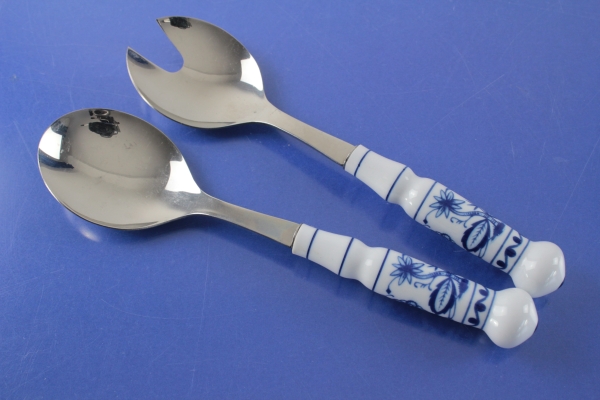 ABS DDR Zwiebelmuster Salatbesteck 18/10 Edelstahl Porzellangriff