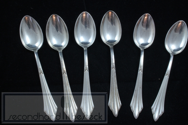 WMF 900 Fächermuster 6 kleine Kaffeelöffel / Teelöffel 12,7 cm Gravur versilbert