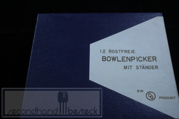 12 Cocktailgabeln Bowlenpicker mit Ständer