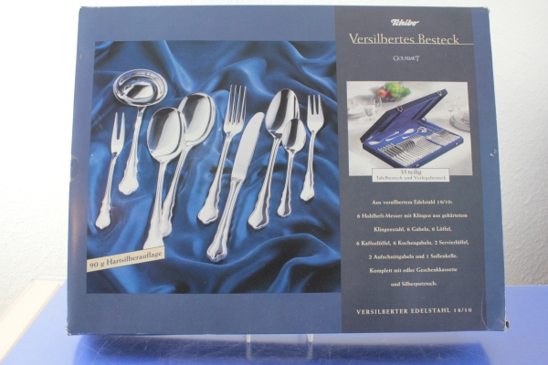 TCM Tchibo Chippendale Besteck Gourmet für 6 Personen + Vorleger 35 Teile versilbert OVP