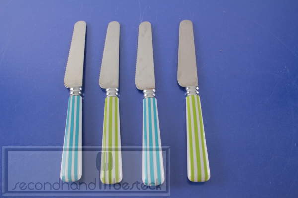4 Brötchenmesser Frühstücksmesser Streifen grün und blau Edelstahl