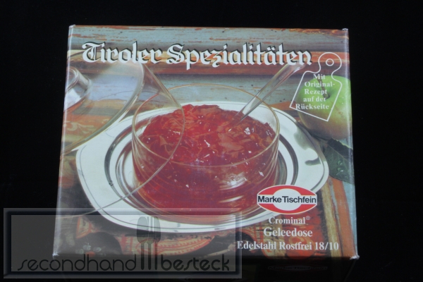 Marke Tischfein Geleedose "Tiroler Spezialitäten" Edelstahl OVP