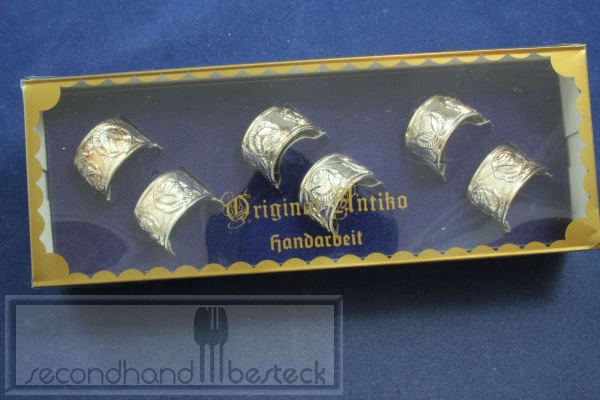 Antiko Hildesheimer Rose 6 Serviettenringe versilbert OVP
