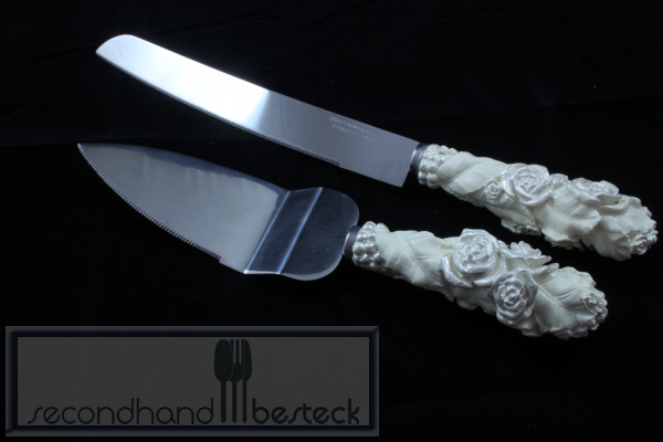 Tortenmesser und Tortenheber mit Rosengriff Hochzeit