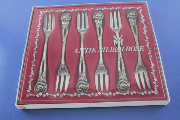 WMF Antik Rose Hildesheimer Rose 6 Kuchengabeln versilbert