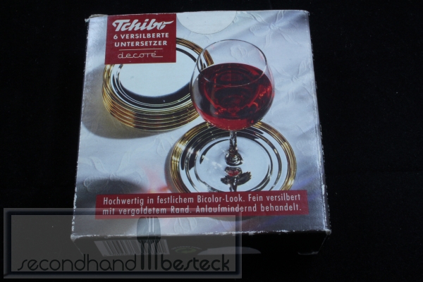 Tchibo 6 Untersetzer versilbert mit vergoldetem Rand
