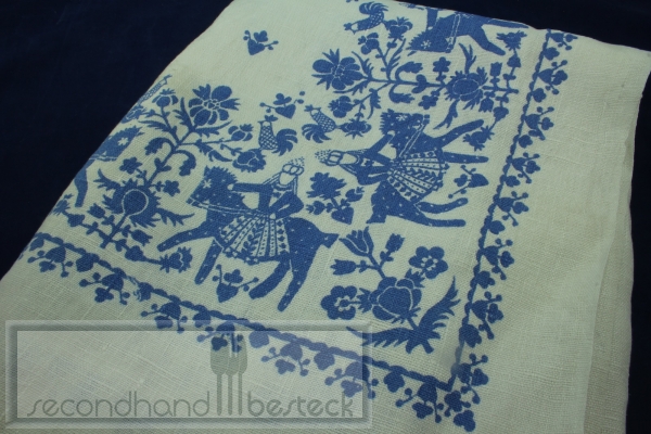 Alte Leinen Tischdecke mit Bauernhanddruck 120 x 150 cm