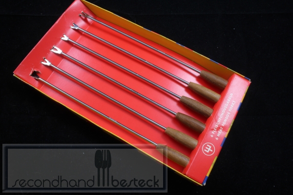 Dreizack 6 Fonduegabeln Fleischfondue Edelstahl + Holz
