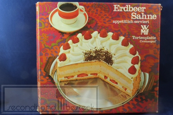 WMF Tortenplatte "Erdbeer Sahne" Holzgriffe Cromargan