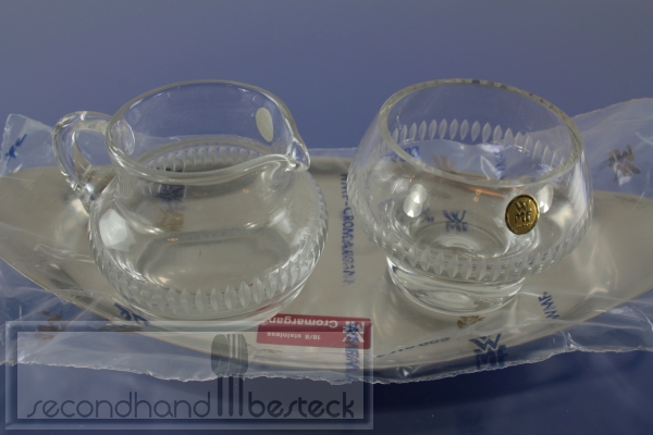 WMF Milch- und Zucker Set Glas auf Cromargan Tablett