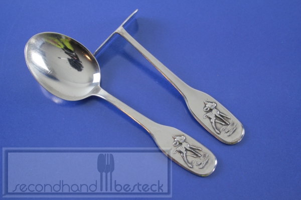 Lutz & Weiß Bambi Kinderbesteck Kinderlöffel + Breischieber versilbert Gravur "Jürgen"