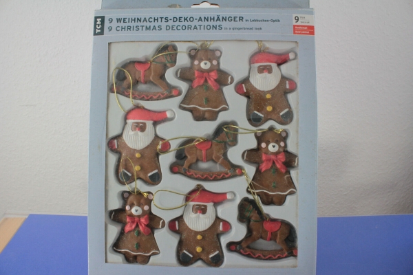 TCM TCHIBO 9 Weihnachts-Deko-Anhänger in Lebkuchen-Optik OVP