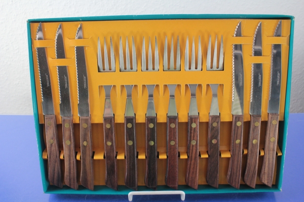 Steakbesteck für 6 Personen Edelstahl Rosenholzgriff OVP