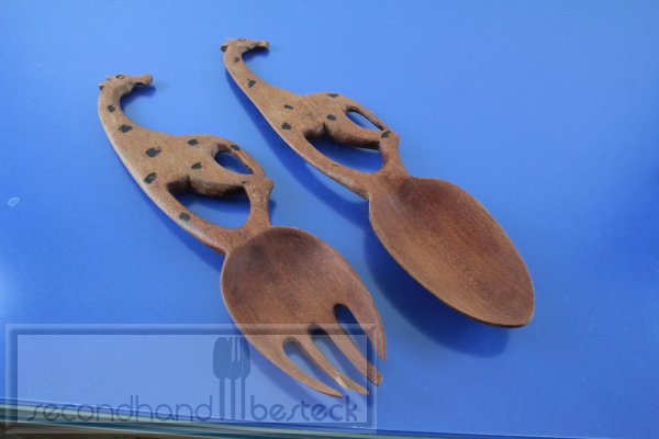 Großes Salatbesteck aus Holz 33 cm Giraffe