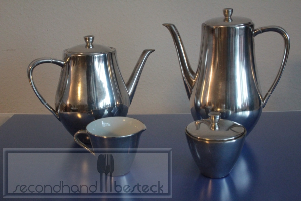 Hutschenreuther Eleganz Kaffekanne, Teekanne, Milch und Zucker Set versilbert