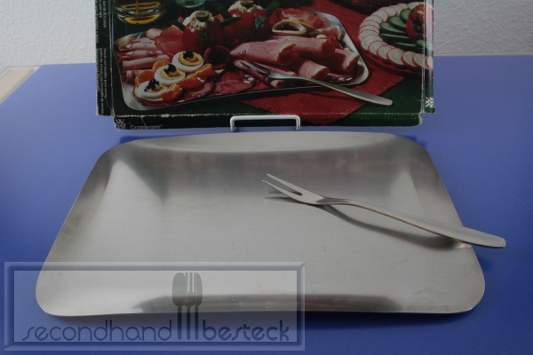 WMF Aufschnitt-Set Servierplatte Tablett 31 x 20 cm + Fleischgabel Cromargan