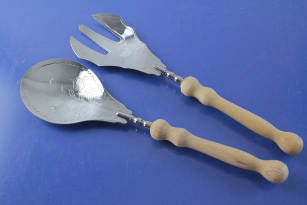 Salatbesteck schön verziert Edelstahl + Holz