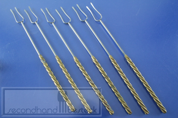 6 Schaschlikspieße Edelstahl + Messing
