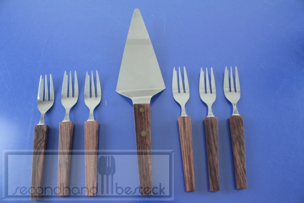 Kuchenbesteck Tortenheber + 6 Kuchengabeln Edelstahl + Teakholz