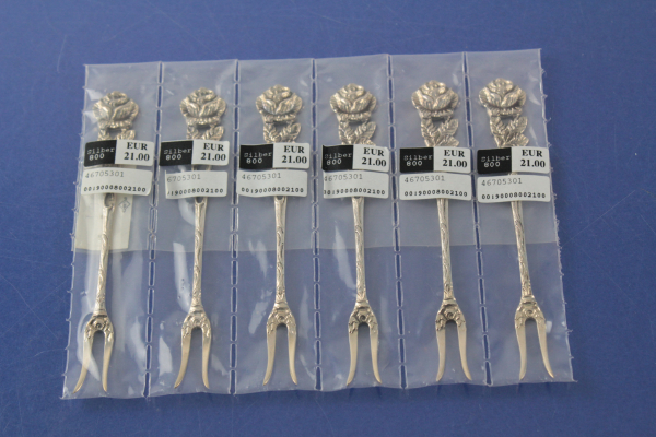 Hildesheimer Rose 6 Serviergabeln Cocktailgabeln 9,4 cm 800er Silber
